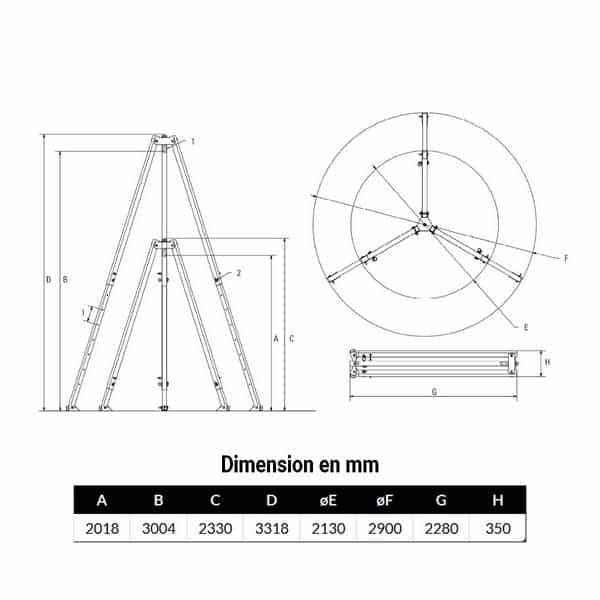 Tripode 3 000kg levage de 2 m à 3 m
