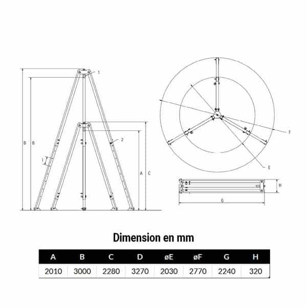 Tripode 2 000kg levage de 2 m à 3 m