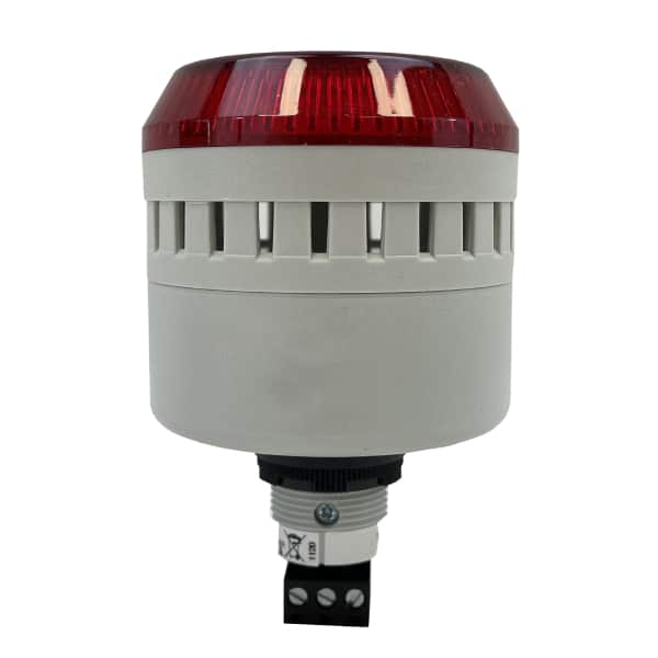 Avertisseur      combiné feu fixe/clignotant rouge à LED • à son continu ou discontinu • ø 45 mm