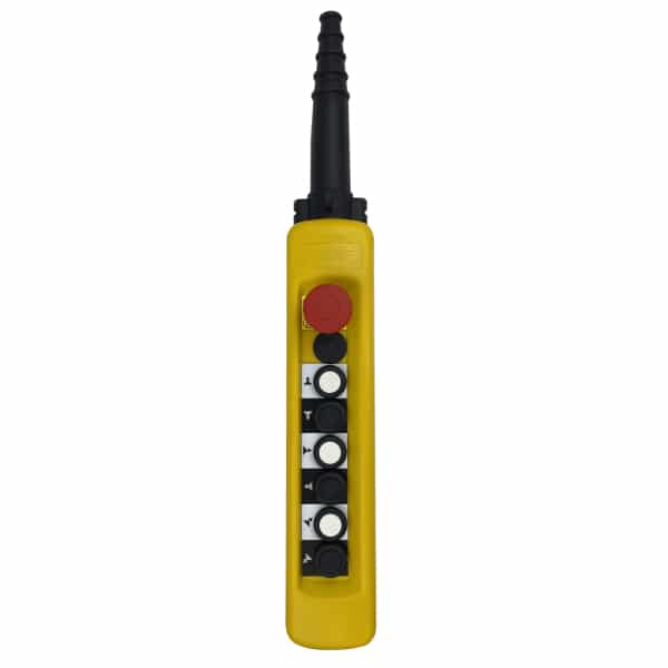 Boite à boutons pour circuit de commande, 2 vitesses de levage (montée/descente) + 2 vitesses de direction (gauche/droite) + 2 vitesses de translation (avant/arrière) + Arrêt d’urgence  • XACA 6913 Schneider