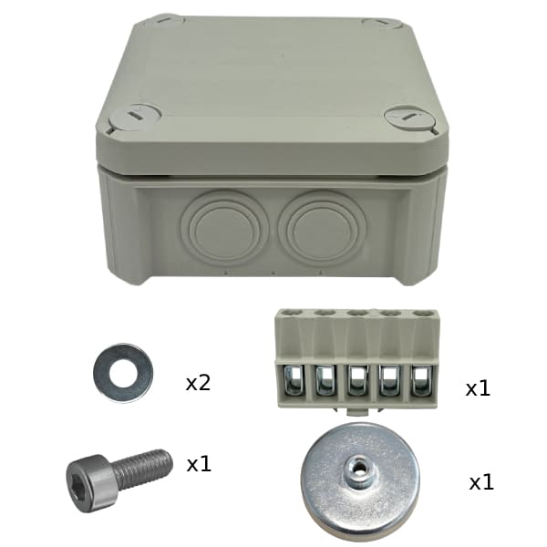 Coffret électrique de dérivation en polypropylène antichoc avec bornier, aimant et visserie