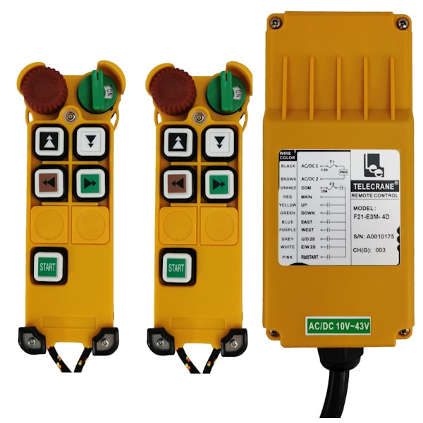 Radiocommande Telecrane F21-E3M-4D    avec 1 émetteur de secours • (4 boutons 2 crans)