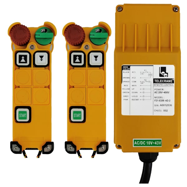 Radiocommande Telecrane F21-E3M-4D-2    avec 1 émetteur de secours • (2 boutons 2 crans)