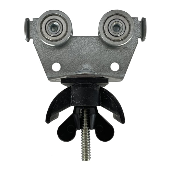 Chariot acier avec galets acier + cintre polyamide pour câble plat pour rail 30 x 32 mm