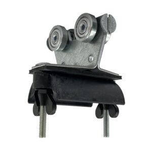 Chariot acier avec galets acier + cintre polyamide pour câble plat pour rail 30 x 32 mm