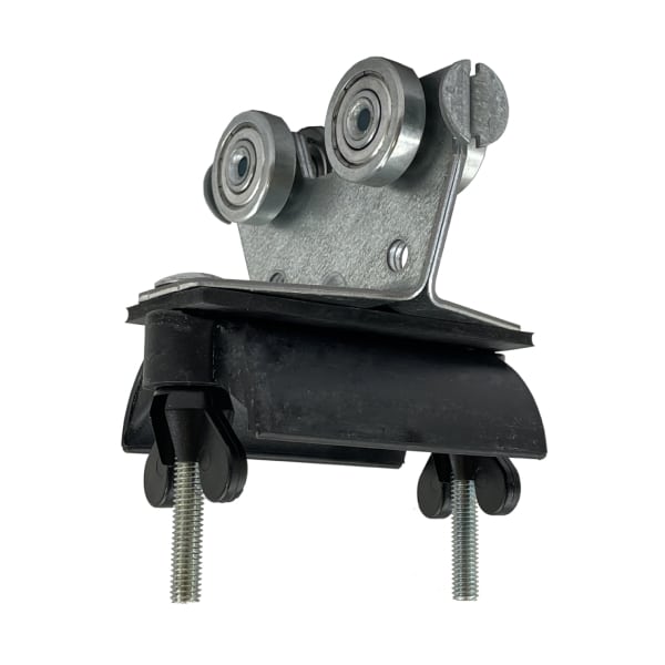 Chariot acier avec galets acier + cintre polyamide pour câble plat pour rail 30 x 32 mm