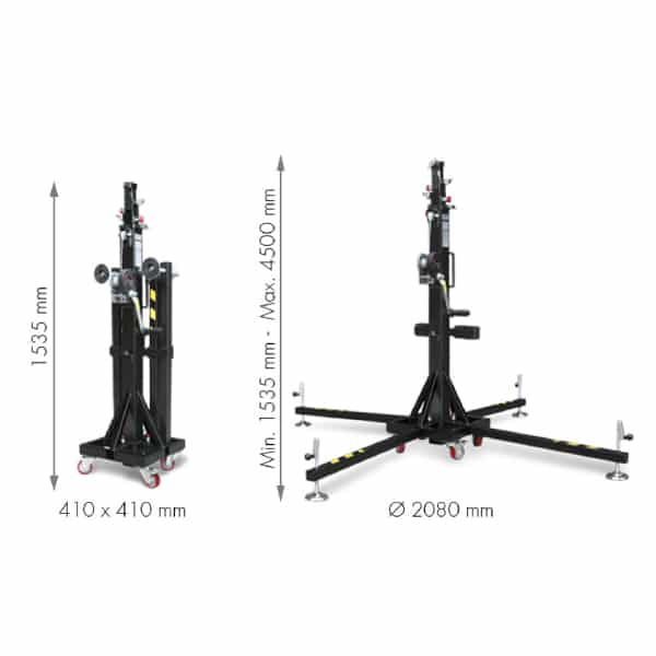 Lève matériels de chantier portatif manuel • Hauteur 4,5 m • Charge max 150 kg