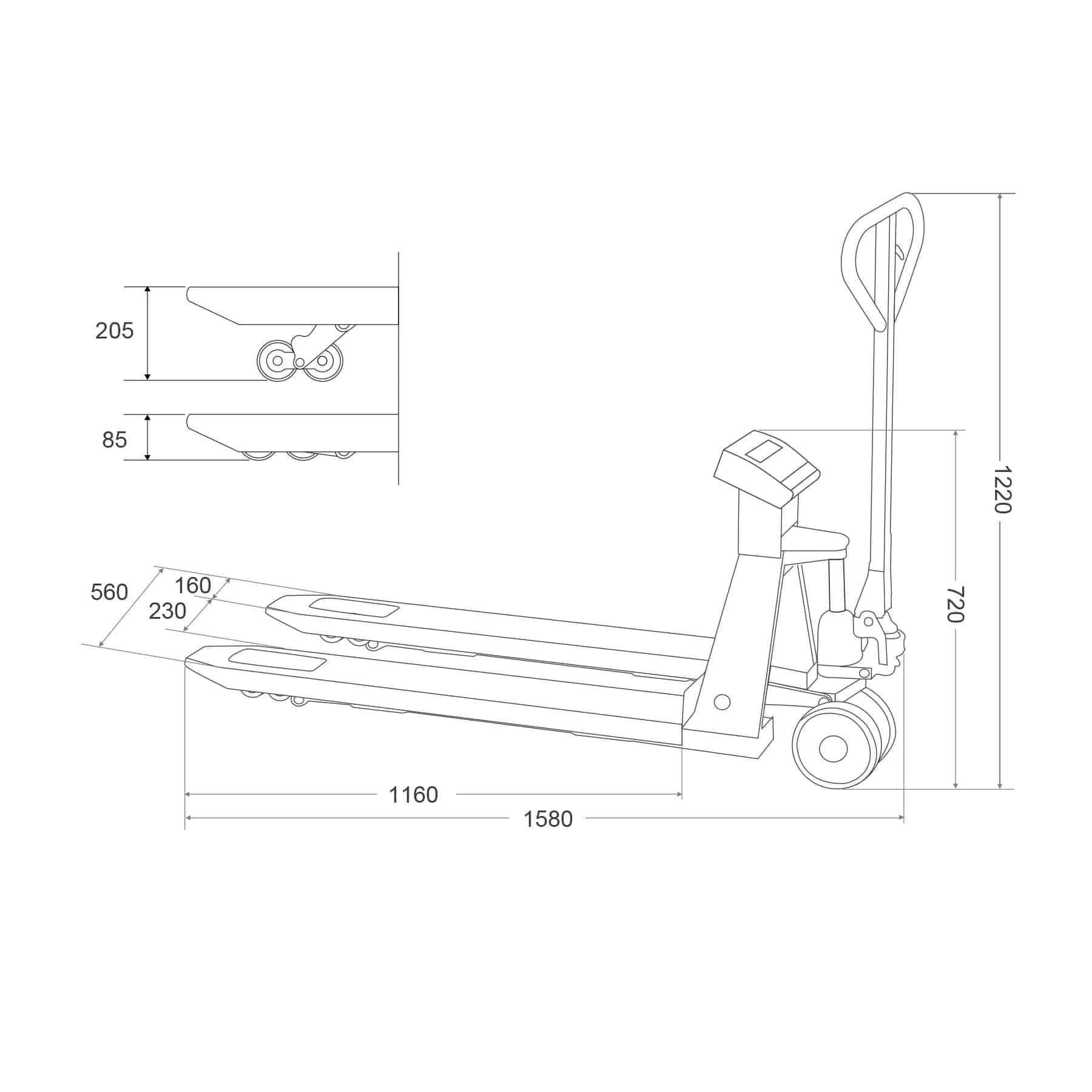 Transpalette peseur 2000 kg