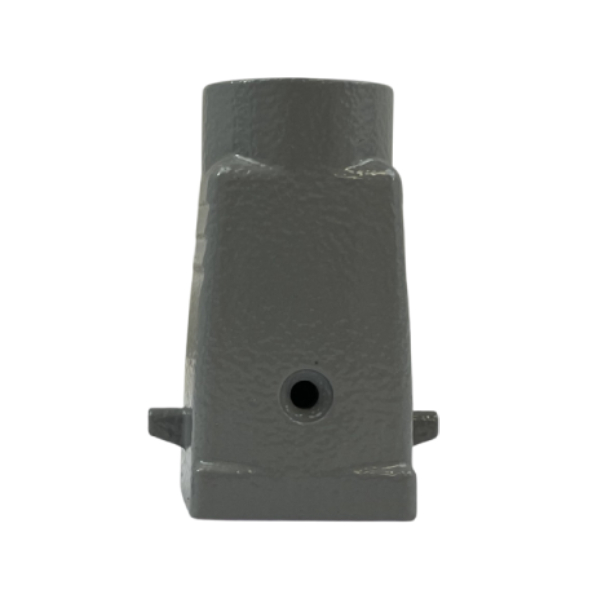 Capot pour prise / insert 3 ou 4 broche avec 2 ergots • Sortie droite • Profondeur : 50mm
