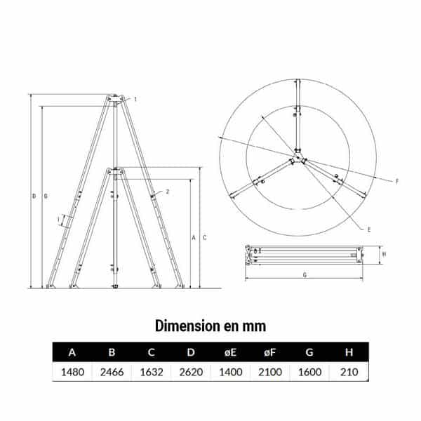 Tripode  500kg levage de 1,48 m à 2,46 m