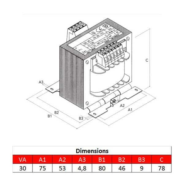 Transformateur monophasé 230/400VAC- Puissance 30VA