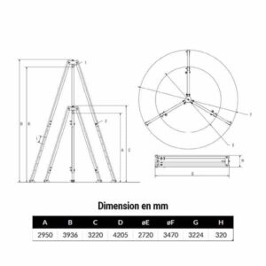 Tripode 2 000kg levage de 2,9 m à 3,9 m