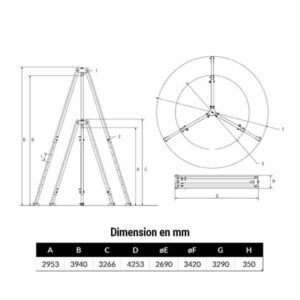 Tripode 3 000kg levage de 2,9 m à 3,9 m