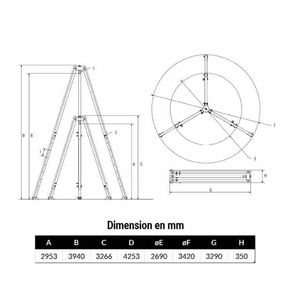 Tripode 3 000kg levage de 2,9 m à 3,9 m
