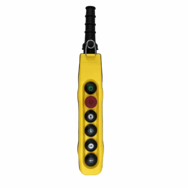 Boîte à boutons 4    boutons (1 cran) + 1 arrêt d’urgence + 1 Marche/Klaxon pour circuit de commande