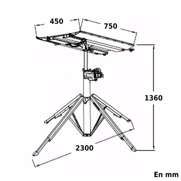Lève matériels de chantier portatif électrique • Capacité de levage 150 kg à 3 m / 120 kg à 4 m / 90 kg à 4,87 m