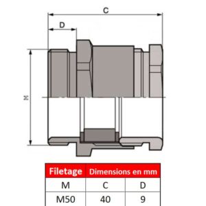 Presse étoupe en laiton nickelé M50 x 1,5