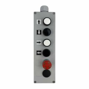 Boîte à boutons pneumatique pour circuit de commande 2,7 x 4 mm 1 vitesse de levage • 1 vitesse de direction • arrêt d’urgence