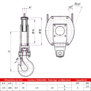 Moufle pour palan 1 réa • Charge 2 t (M5) • Pour câble Ø 8-9 mm