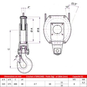 Moufle pour palan 1 réa • Charge 8 t (M5) • Pour câble Ø 15-16 mm
