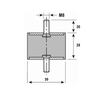 Tampon caoutchouc Silentbloc Ø 30 x 25 mm • 2 Tiges filetées M8 x 20 mm