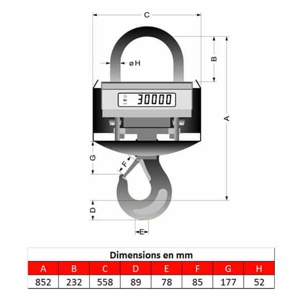 Peson  20t • Crochet peseur 20t • Dynamomètre 20t • Pesage pour fonderie de 0 à 20000kg • KGW20