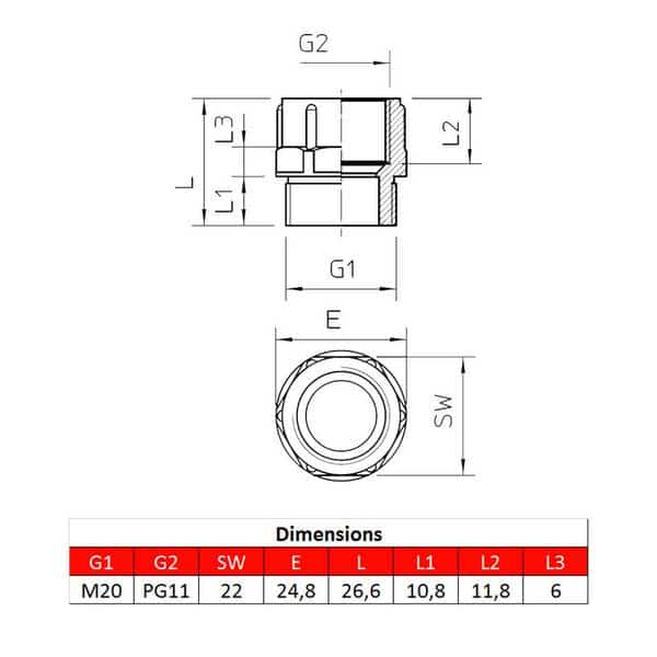 Adaptateur • M20 – PG11 • pour presse-étoupe