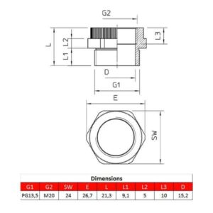 Adaptateur pour presse-étoupe • PG13 – M20