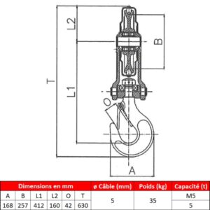 Moufle pour palan 1 réa • Charge 5 t (M5) • Pour câble Ø 10-11 mm