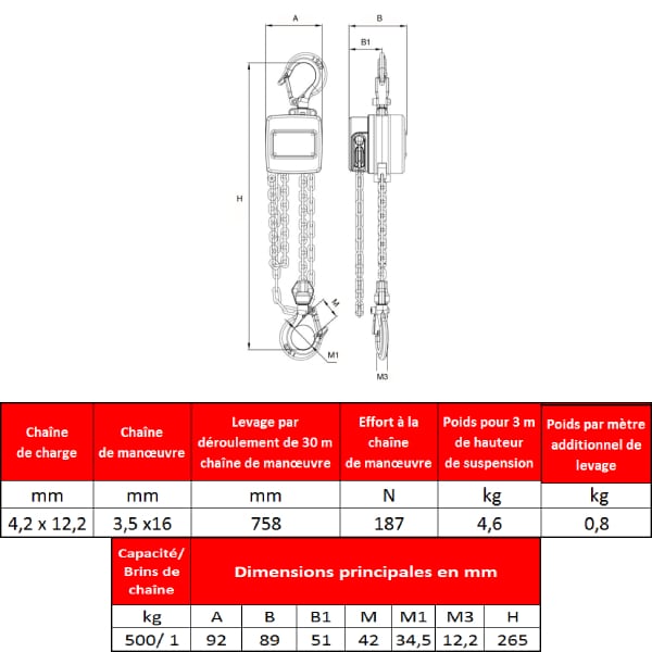 Palan manuel   500 kg en aluminium