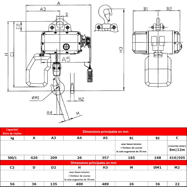 Palan électrique HADEF  500 kg